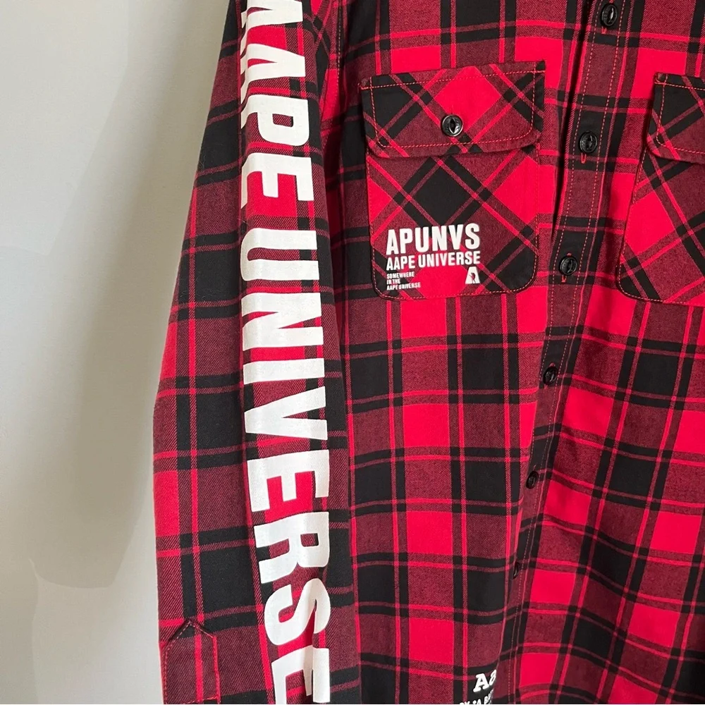 Aape A Bathing Ape Flannel Black And Red Button Down Thermal Fleece Men's Size M - Picture 6 of 10
